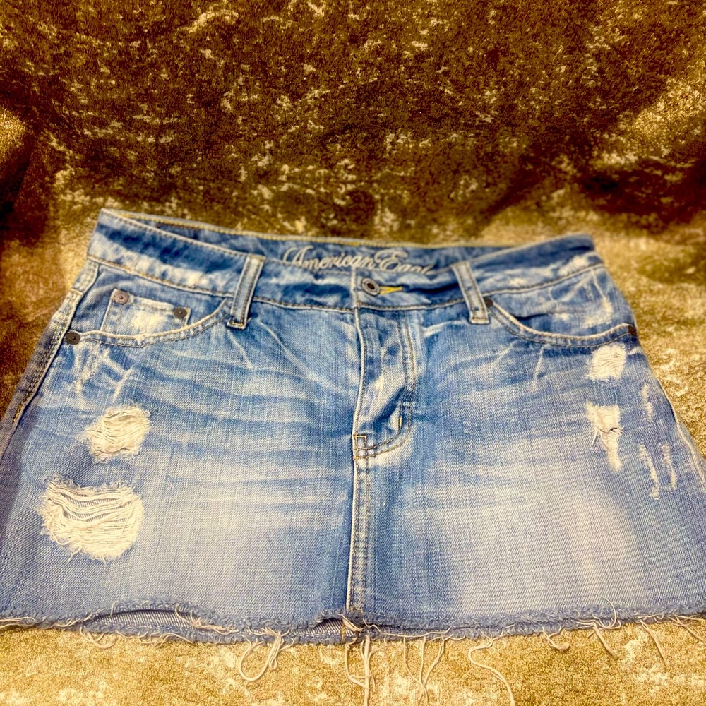 American Eagle Distressed Mini Denim Skirt